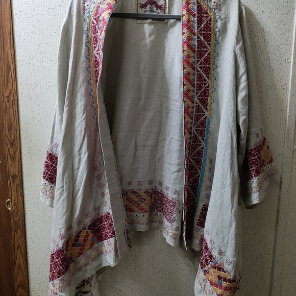 Johnny Was Boho Kimono Cardigan XL Aztec Embroidered Beige JW Los Angeles Clean - Picture 13 of 14
